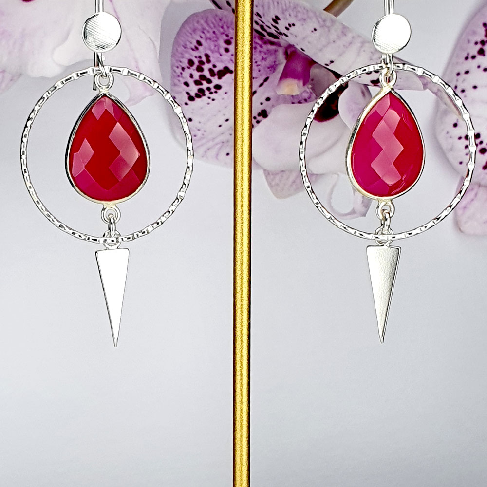 7-7.5mm Fresh Water Cultured Pearl and Hot Pink Enamel Sterling Silver Hoop  Earrings | REEDS Jewelers